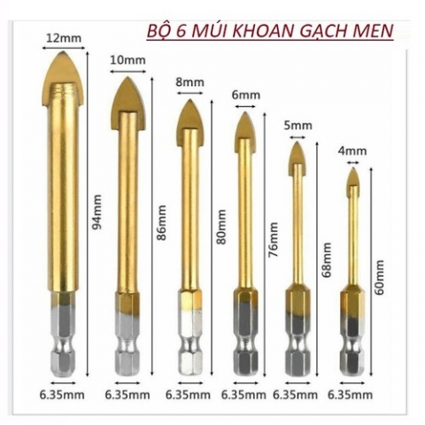Bộ 6 mũi khoan gạch men,khoan kính