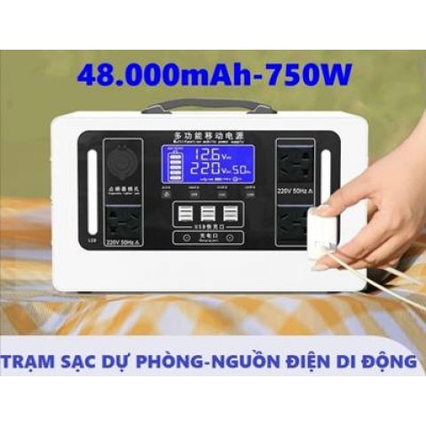 Trạm sạc dự phòng - Máy phát điện di động 48.000mAh-750W-sạc nhanh- Cổng điện 220V-750W tích hợp