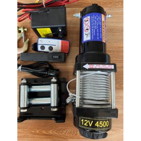 Tời Điện 12v Cứu Hộ, Nâng Hạ Hàng Hóa 4500lbs Trọng Tải Kéo 2000kg Cáp 10 Mét Có Điều Khiển Từ Xa