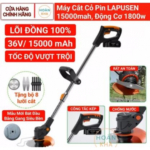Máy cắt cỏ, tỉa cành cầm tay LAPUSEN pin khủng 15000mah, động cơ mạnh 1800w