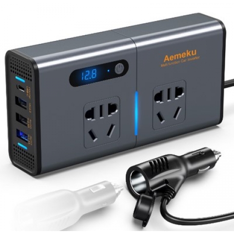 Bộ Đổi Nguồn 12V24V Sang 220V, Biến Tần 12V24V Sang 220V Cho Ô Tô AEMEKU, Công Suất 200W, Hỗ Trợ Sạc Nhanh PD27W QC3.0 - 200wPD