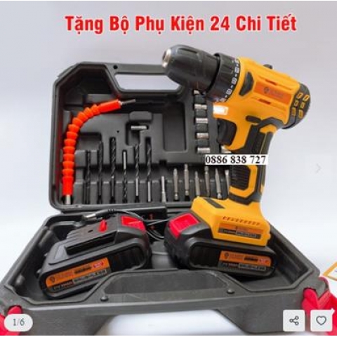 Máy Khoan Pin 21V không chổi than Hukan Tặng Kèm 24 Chi Tiết