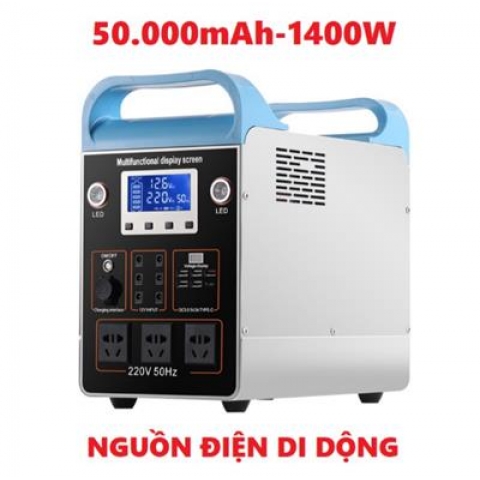 Nguồn điện Di Động Trạm sạc dự phòng - Máy phát điện di động 52.000mAh-Công Suất Đỉnh 1400W-Cổng điện 220V-1400W - 50.000mAh