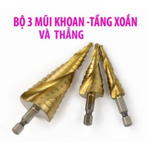 BỘ 3 MŨI KHOAN THÁP THẲNG ,XOẮN CỠ LƠN HSS